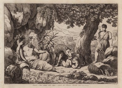 Romulus und Remus von der Wölfin gesäugt und vom Hirten Faustulus entdeckt von Bartolomeo Pinelli