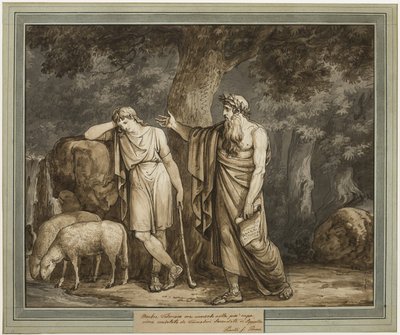 Telemachus wird von Termosiris, Priester des Apollo, getröstet, aus Die Abenteuer des Telemachus, Buch 2 von Bartolomeo Pinelli