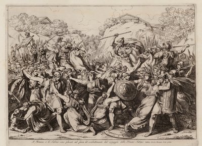 Die Sabinerinnen stiften Frieden zwischen ihrer Armee und der Roms von Bartolomeo Pinelli