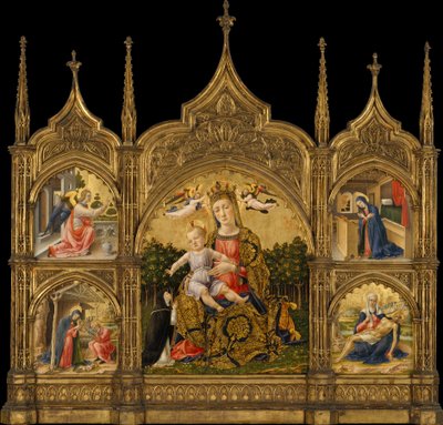 Die Madonna der Demut, die Verkündigung, die Geburt Christi und die Pietà, ca. 1465 von Bartolomeo Vivarini