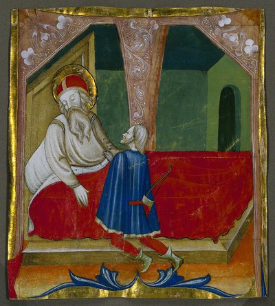 Initiale T aus einem Choralbuch mit Isaak und Esau von Bartolomeo da Gallarate
