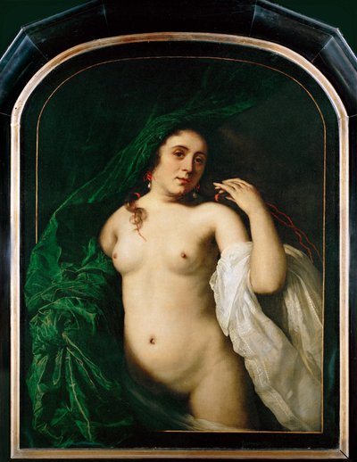 Nackte Frau, die einen Vorhang hebt von Bartolomeus van der Helst
