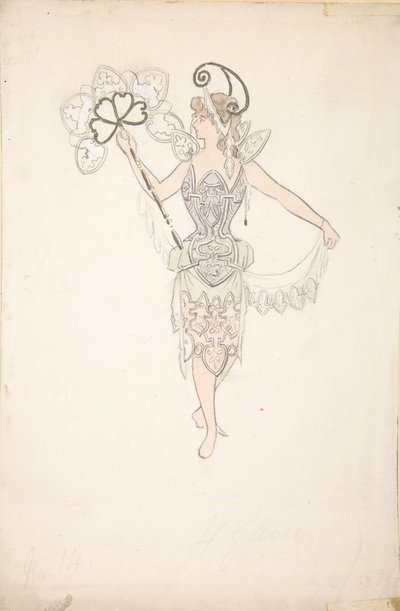 Kostümentwurf für Dame mit Fächer, 1890-99 von Basil Crage
