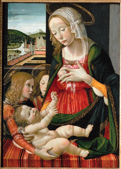 Madonna stillt das Jesuskind, umgeben von Engeln von Bastiano Mainardi