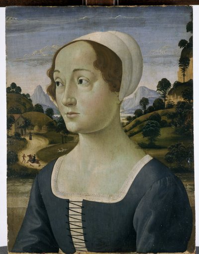Porträt einer Frau in ihren Mittzwanzigern (Tempera auf Pappelholz) von Bastiano Mainardi