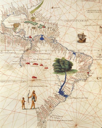 Afrika, Europa und Teil Amerikas: Zentralamerika und Brasilien, aus dem Atlas der Welt in dreiunddreißig Karten, von Battista Agnese von Battista Agnese