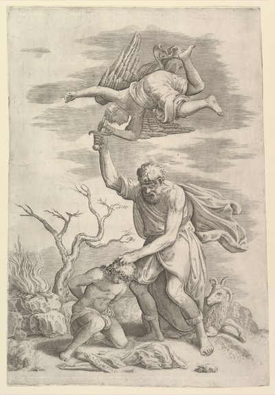 Der Engel hält Abrahams Arm auf von Battista Franco Veneziano