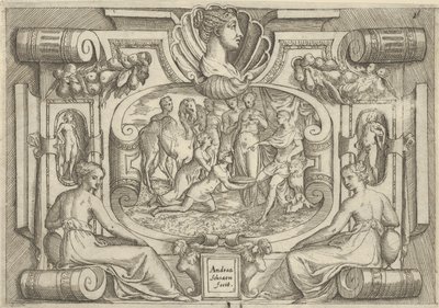 Ein Mann und eine Frau bieten einem König auf einem Thron eine Platte mit Münzen an von Battista del Moro