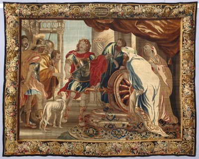 König Alexander der Große durchtrennt den Gordischen Knoten. Wandteppich hergestellt in den Manufakturen von Brüssel. 16. Jahrhundert Genua, Musei di Strada Nuova von Belgian School