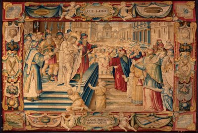 Passion Christi: Jesus wird der Menge präsentiert, Tapisserie der Brüsseler Manufakturen, 16. Jahrhundert, Genua, Musei di Strada Nuova von Belgian School