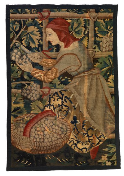 Wandteppichfragment, das einen Weinleser darstellt, möglicherweise aus Tournai von Belgian School