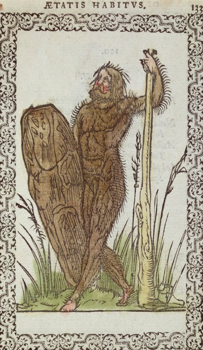 Der wilde Mann, Illustration aus Omnium Fere Gentium nostraeque aetatis Nationum Habitus et Effigies von Jean Sluperji, Antwerpen, 1572 von Belgian School