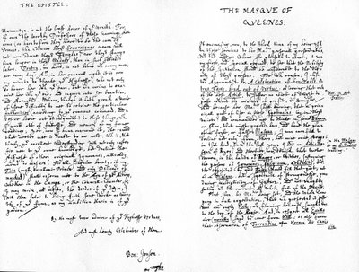 Die Maskerade der Königinnen und ein Widmungsepistel an Henry, Prinz von Wales, 1609 von Ben Jonson