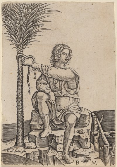 Mann, der unter einer Palme sitzt von Benedetto Montagna