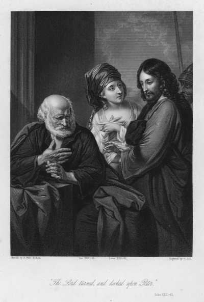 Petrus verleugnet Christus, Lukas XXII, 61 (Gravur) von Benjamin (after) West