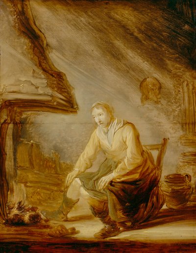 Frau vor einem Feuer von Benjamin Gerritsz Cuyp