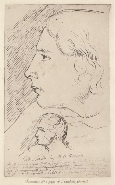 Skizze des englischen Dichters John Keats aus dem Tagebuch des englischen Künstlers Benjamin Haydon (Lithografie) von Benjamin Robert (after) Haydon
