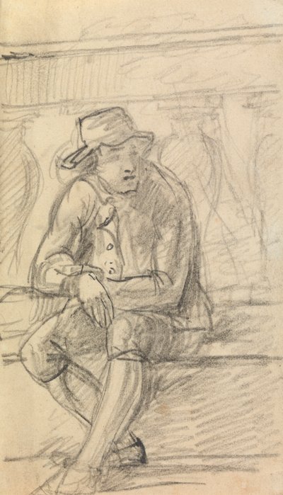 Figurenstudie eines jungen Mannes mit Hut, draußen sitzend von Benjamin Robert Haydon