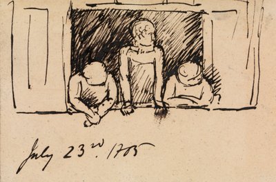 Studie von drei Figuren, die sich auf ein Fensterbrett lehnen von Benjamin Robert Haydon