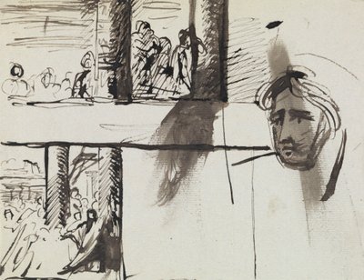 Studie einer Gruppe von Figuren und eine Studie eines Männerkopfes von Benjamin Robert Haydon