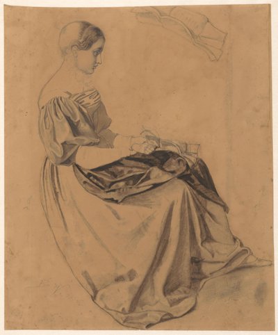 Sitzendes Mädchen mit einem Brief; der Brief oben wiederholt von Benjamin Vautier