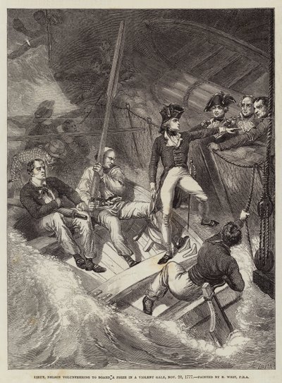 Leutnant Nelson meldet sich freiwillig, um ein Preis in einem heftigen Sturm zu entern, 20. November 1777 von Benjamin West