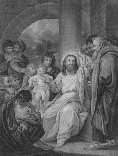 Die Kinder werden zu Christus gebracht, Markus 10, Vers 13-17 von Benjamin after West