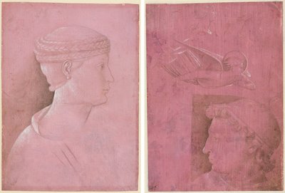Büste einer Frau (recto); Kopf eines Mannes, zwei Studien eines Frauenprofils und eine Studie eines Engels (verso) von Benozzo Gozzoli