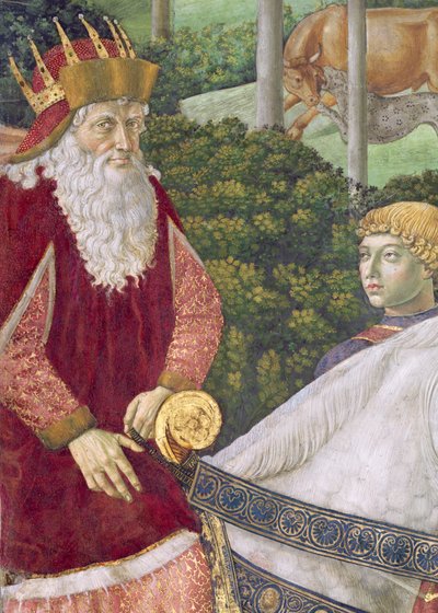 Giuseppe, der Patriarch von Konstantinopel, als einer der Heiligen Drei Könige, Detail aus dem Zyklus der Reise der Heiligen Drei Könige in der Kapelle, ca. 1460 (Detail) von Benozzo di Lese di Sandro Gozzoli