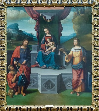 Madonna und Kind auf dem Thron mit St. Martin und St. Rosalia von Benvenuto Tisi da Garofalo
