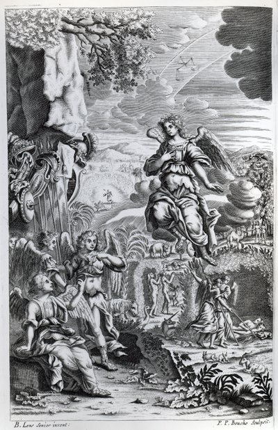 Der Erzengel Uriel informiert Gabriel, dass Satan im Garten Eden ist, Illustration aus 