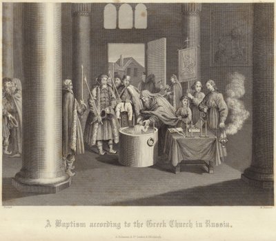 Eine Taufe nach der griechischen Kirche in Russland von Bernard Picart