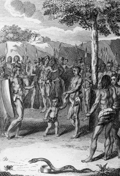 Ritualzeremonie, mit Schlange im Vordergrund, Guinea, aus Histoire Generale des Ceremonies, moeurs, et coutumes religieuses de tous les peuples du monde, von Antoine Banier (1673-1741) und Jean Baptiste Le Mascrier (1697-1760) von Bernard Picart
