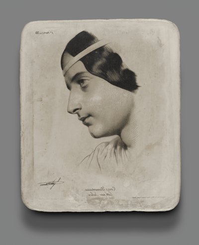 Lithografiestein für Kopf einer Frau für ein Modellbuch von Bernard Romain Julien