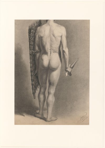 Männlicher Akt mit Schwert und Schild, von hinten gesehen von Bernard Willem Wierink (signed by artist)