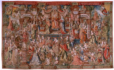 Flämischer Wandteppich. Serie Die Ehren; Klugheit. Siebter Wandteppich in der Serie. Modell Kartonisten aus dem Kreis von Bernard van Orley und Jan Gossaert (Mabuse). Herstellung Pieter van Aelst, Brüssel. Ca 1550. Stoff Gold, Silber, Seide und Wolle. von Bernard van Orley