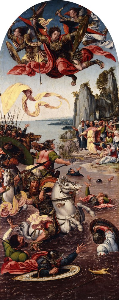Moses teilt das Rote Meer in Anwesenheit von Erzengel Michael von Bernard van Orley