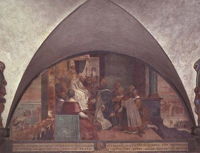 St. Antoninus stellt sich Papst Eugen III. als Botschafter vor, Lünette von Bernardino Barbatelli Poccetti
