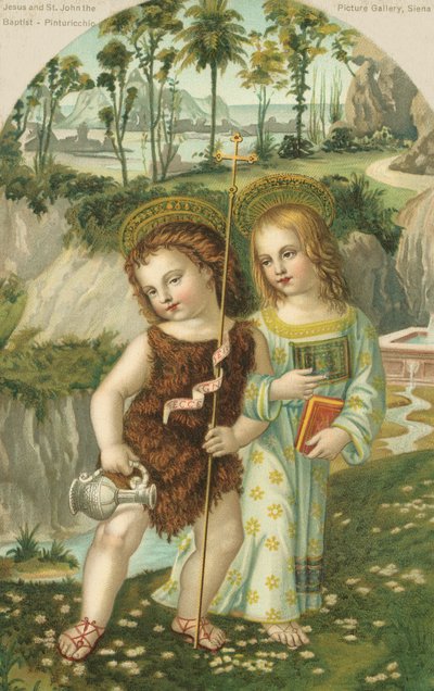 Jesus Christus und Johannes der Täufer (Chromolithografie) von Bernardino di Betto (after) Pinturicchio