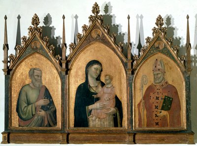 Triptychon Allerheiligen oder Madonna mit Kind zwischen St. Matthäus dem Evangelisten und St. Nikolaus von Bari von Bernardo Daddi