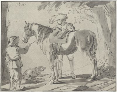 Zwei Männer bei einem Pferd von Bernhard Schreuder