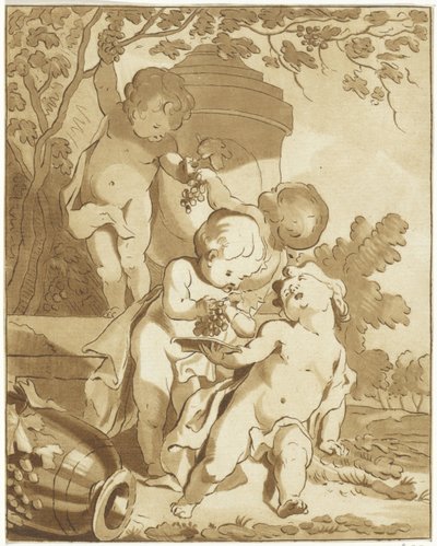 Vier Trauben pflückende Putti bei einer Vase von Bernhard Schreuder