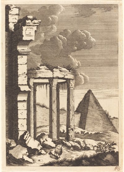 Ziegen vor Ruinen und einer Pyramide von Bernhard Zaech after Jonas Umbach