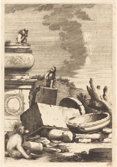 Ruinen mit Affen und einer Eule von Bernhard Zaech after Jonas Umbach
