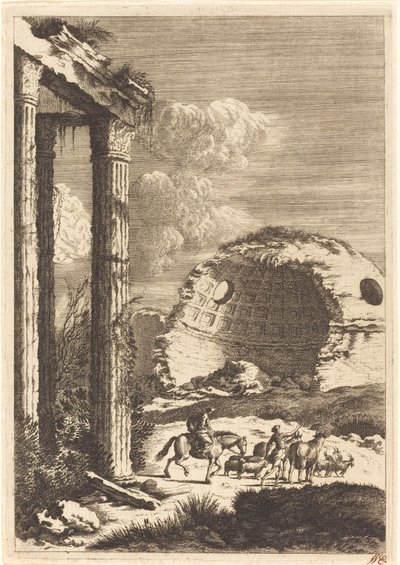 Hirten reisen an einer zerstörten Rotunde vorbei von Bernhard Zaech after Jonas Umbach