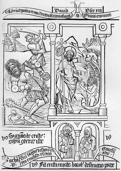 Fragment Faksimile von Seite 28 der Bibel der Armen, 1849 von Bisson and Cottard