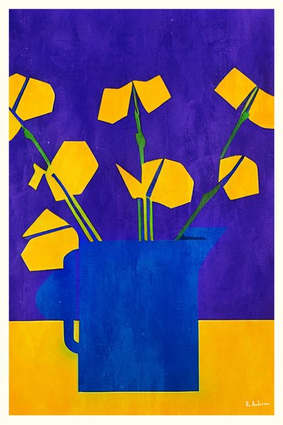 Gelbe Blumen Blauer Krug von Bo Anderson