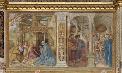 Zentrale Aave, Vierter Nordspan, Anbetung der Hirten, Beschneidung, Boccaccio Boccaccino 1516-17 von Boccaccio Boccaccino