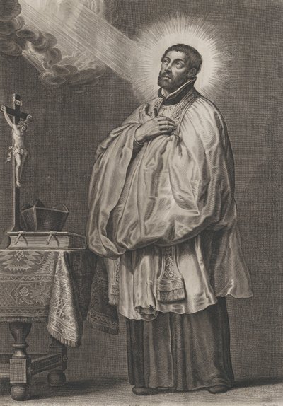 Heiliger Franz Xaver mit einem göttlichen Licht, das von oben links auf ihn strahlt..., ca. 1623-33 von Boetius Adams Bolswert