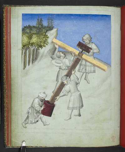 Die Versammlung des Kreuzes Christi, aus vier verschiedenen Holzarten, dargestellt in verschiedenen Farben, aus dem 